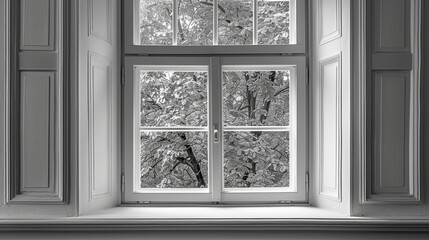 The window frame with curtain is isolated on a white background in a vintage style