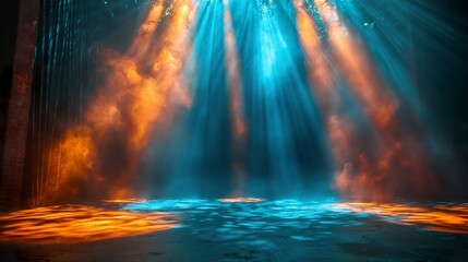 Stage curtain ray spotlight theatre entertainment, a magical play of lights and shadows, ideal for dramatic scenes, stage curtain ray spotlight theatre entertainment