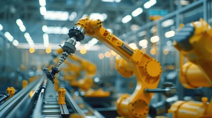Engineering control Manager oversees automation with robotic arms in industry