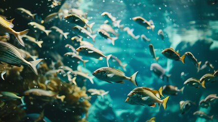 Obraz na płótnie Canvas Fish in ocean. Snapper fish school. Shoal of fish in sea