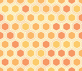 Hexagon vector pattern. Rounded hexagons mosaic pattern with inner solid cells. Orange color tones. Hexagonal cells. Tileable pattern. Seamless vector illustration.