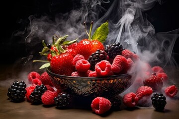 Mesmerizing Berries smoke. Dessert sweet. Generate Ai
