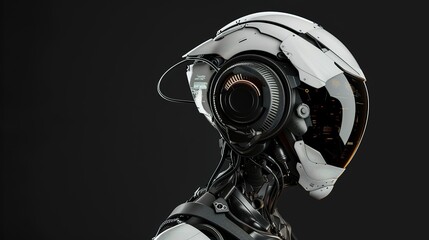 Robot chin piece. futuristic. model standing profile - obrazy, fototapety, plakaty