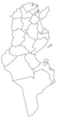 Outline of the map of Tunisia with regions