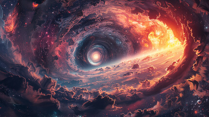 multicolored universe, the cosmic matter drawn into the black hole.