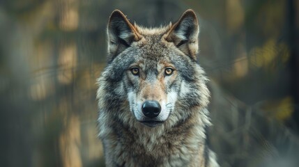 Fototapeta premium Portrait of grey wolf in the forest
