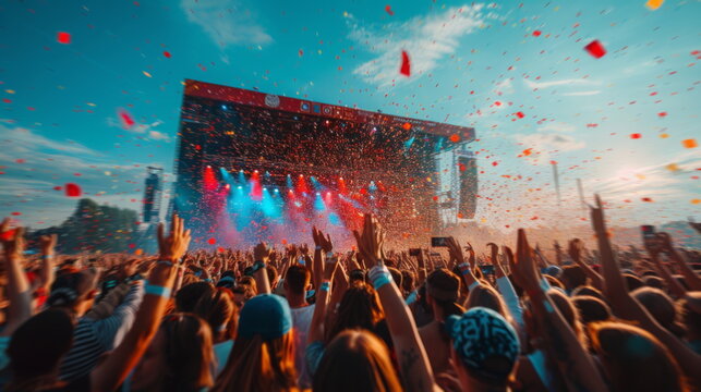 Outdoor Music Festival Crowd Enjoying a Sunset Performance