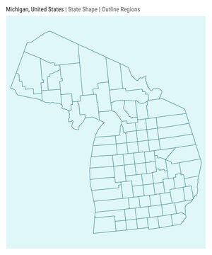 Michigan, United States. Simple vector map. State shape. Outline Regions style. Border of Michigan. Vector illustration.