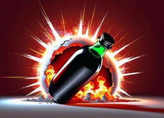 bottle in front of a explosion