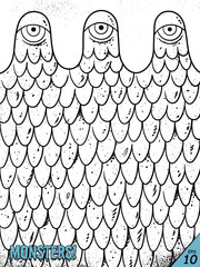 Monster face. Creepy mutant creature. Horror character, coloring page - 788663122