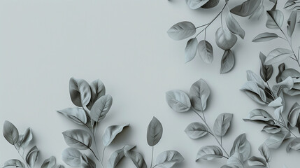 Delicate gray elegant background with leaves with space for text. Background, texture, abstraction, leaves, elegance