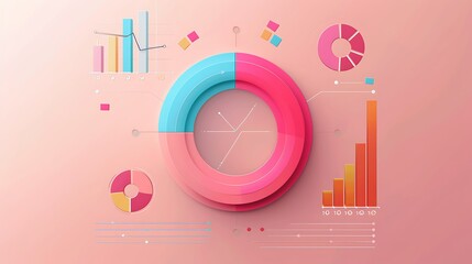 Donut chart graph growth diagram Infographics elements analysis on pink background