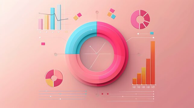 Donut chart graph growth diagram Infographics elements analysis on pink background