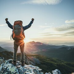 Family Summit Success: Hikers Celebrate Climb with Arms Raised - Adventure Bliss