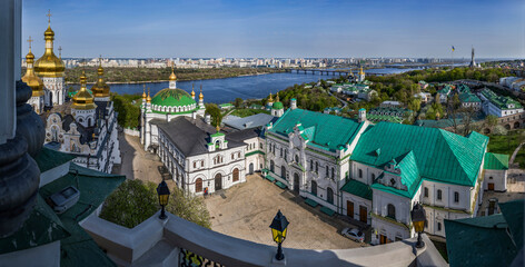 View from the Great Lavra Bell Tower to the domes of the Kiev Pechersk Lavra. Kyiv, Ukraine. - Powered by Adobe