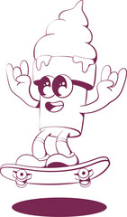 Retro groovy ice-cream mascot character