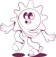 Retro groovy sun mascot character