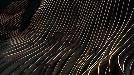 Abstract black background with golden drapery. 3d render illustration