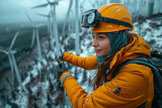 Woman in yellow jacket and helmet
