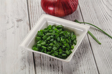 Diced green onion in the bowl
