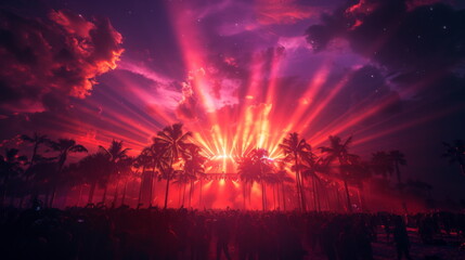Vibrant Sunset With Palm Trees and Clouds