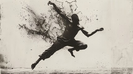 a man is jumping in the air with his arms outstretched a