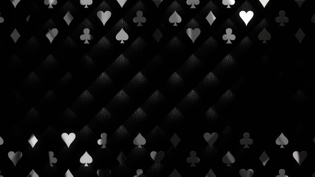 Luxury black and white title border background. Black abstract text banner. Blank vip backdrop with golden frame and poker card suits. Copy space for grand casino royal logo or title text