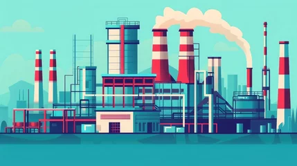 Afwasbaar Fotobehang Koraalgroen Industrial factory in a flat style.Vector and illustration of manufacturing building.Eco style concept.City landscape