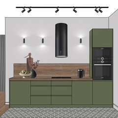 Front view sketch of contemporary kitchen 