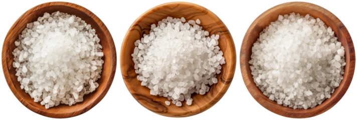 collection of salt in wooden bowl 