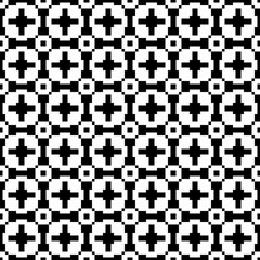 Seamless pattern. Crosses, squares, figures ornament. Folk wallpaper. Shapes backdrop. Embroidery background. Ethnic mosaic. Tribal motif. Digital paper, textile print, web design, abstract vector.