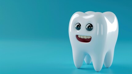 3d rendering a teeth dental cartoon concept on blue background. AI generated image