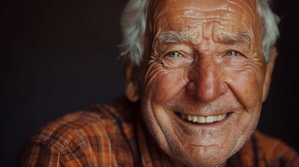 Smiling face of an elderly man with gray hair.