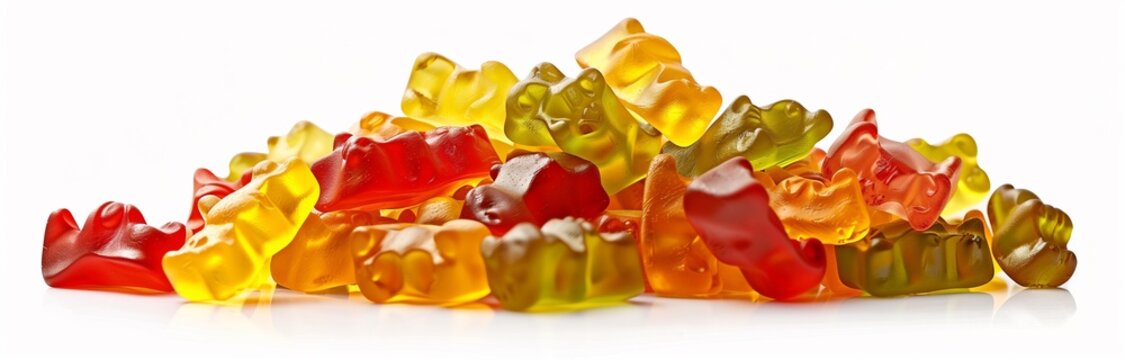 gummy bears on a pile isolated on white background