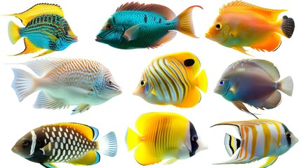 Fototapeta premium Tropical fish collection on white background