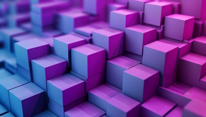 Obraz premium Abstract background with cubes in shades of purple and blue, creating an atmosphere of technology or business Generative AI