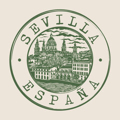 Seville, Spain Stamp City Postmark. Silhouette Postal Passport. Round Vector Icon. Vintage Postage Design.	 - obrazy, fototapety, plakaty