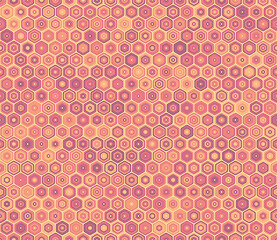 Tileable geometric pattern. Bold rounded stacked hexagons mosaic pattern. Hexagon geometric shapes. Multiple tones color palette. Seamless pattern. Tileable vector illustration.