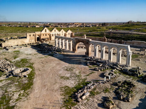 Aerial view of Grand Mosque in ancient Harran, Sanliurfa, Turkey.