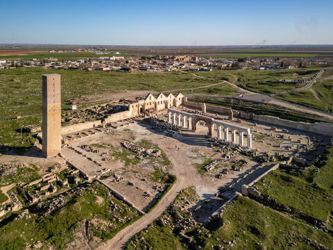 Aerial view of historic Harran with Grand Mosque, Harran, Sanliurfa, Turkey.