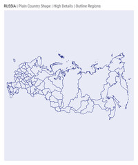 Russia plain country map. High Details. Outline Regions style. Shape of Russia. Vector illustration.