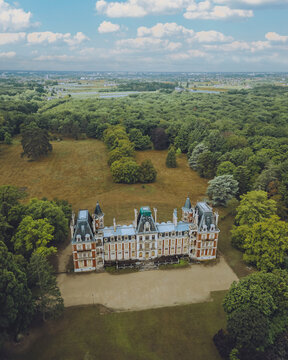 Aerial view of Chateau de Charbonniere, Marigny-les-Usages, Val de Loire, France.