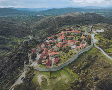 Aerial view of medieval stone village Sortelha, Guarda, Portugal.