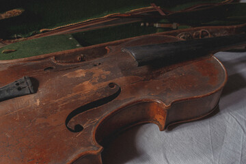 Antique violin, musical instruments, strings, close-up, collection, hobby, vintage, style