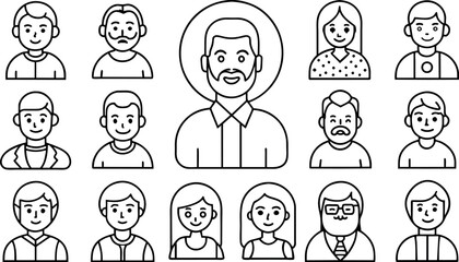 monochrome of people icons in flat style. Icons in flat, contour, thin, minimal and linear design. Vector illustration on isolated background