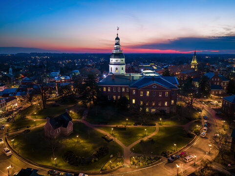 Aerial view of historic Maryland State House, Annapolis, United States.
