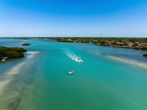 Aerial view of Blackburn Bay, Casey Key, Nokomis, Florida, United States.