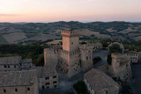 Aerial view of Rocca di Offagna, Marche, Italy.