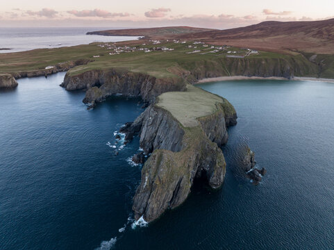 Aerial view of beautiful coastline and sea, Malin Beg Village, Donegal, Ireland.