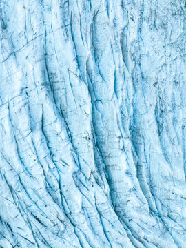 Aerial view of glacial landscape with frozen Morteratsch Glacier, Pontresina, Graubunden, Switzerland.